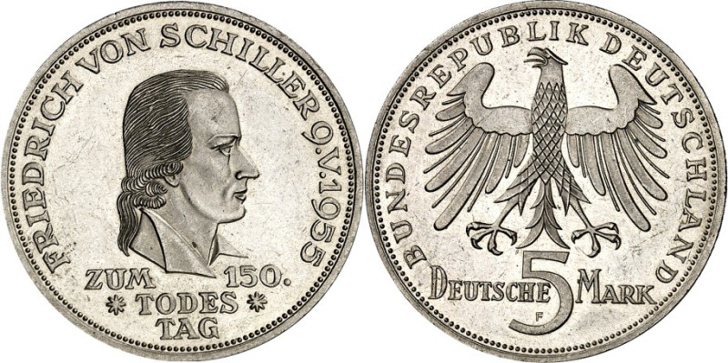 BUNDESREPUBLIK. 
GEDENKMÜNZEN in Ag 5 DM. 
5 DM 1953F Schiller. J. 389. . 

...