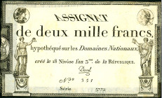 FRANKREICH. 
Assignaten. 
2000 Francs 7.1.1795 18 Nivose An III Us. Coipel,Duval. Pi. A81. . 


aufgezogen,III,IV