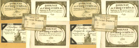 FRANKREICH. 
Assignaten. 
LOTS. Lot Assignate z.T. aufgezogen. Pi. A72,A77(3),78. (5). 


II,III