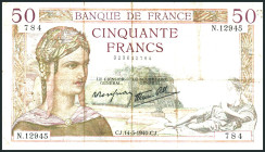 FRANKREICH. 
III. Republik -. 
50 Francs 14.3.1940. Pick&nbsp; 85b. . 


IV