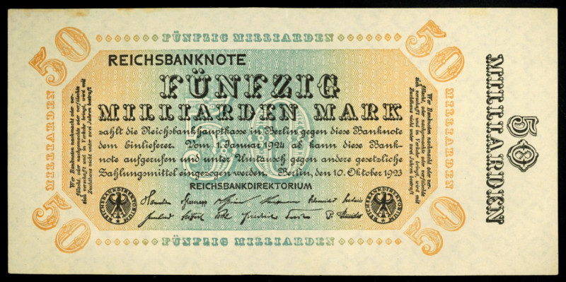 Inflation von 1919/1924. 
50 Milliarden Mark 10.10.1923 Reichsdruckerei Wz. Kre...