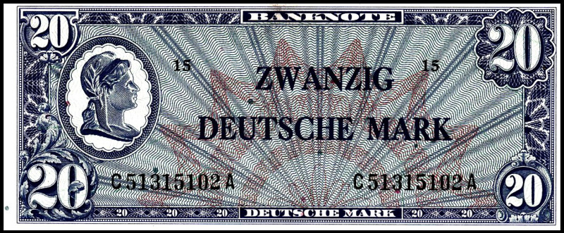 Bundesrepublik. 
Bank Deutscher Länder. 
20 Deutsche Mark o.D. (20.6.1948) C-K...