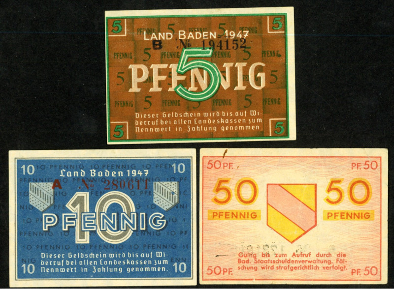 BADEN. 
Baden, Land. 5 ,10,50 Pf. 1947. Ke.&nbsp; 266,267, Ro 208b;209d, 210. 3...