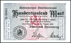 BRANDENBURG /- BERLIN. 
Spremberg, Stadtbank. 100, 500 Tsd.M. 20.8.1923. Ke.VI, 4838 n,o. (2 Stück). 


III,IV