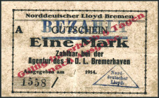 BREMEN. 
Bremerhaven, Norddeutscher Lloyd. 1,3 Mk.(je 2 versch.) 1914 entw. D. 48.1b,2a,3a,4a. (4 Stück). 


II