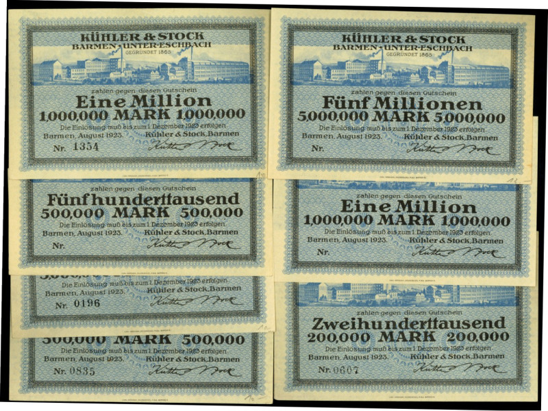 RHEINLAND. 
Barmen, Kühle&Stock. 200.000,2 x 500.000 Mark,1, 5 Mio.Mark August ...