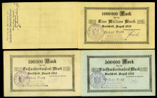 RHEINLAND. 
Burscheid, Städtische Sparkasse. 100 T. Mark August 1923 Albert Peters, 1 Mio.Mark ,Oskar Pott. v.E 220.1,-2,221.1-3., Ke. 696 P,Q. (4). ...