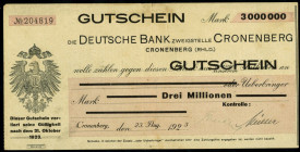 RHEINLAND. 
Cronenberg, Deutsche Bank Zweigstelle Cronenberg. 3 Mio.Mark 23.8.1923 -31.10.1923. v.E 269.9. . 


III