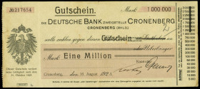 RHEINLAND. 
Cronenberg, Deutsche Bank Zweigstelle Cronenberg. 1 Mio.Mark 16.8.1923 -31.10.1923. v.E zu 269. . 


III