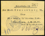 RHEINLAND. 
Cronenberg, Stadt. 10 Mrd.Mark 20.10.1923 1x Mit zugestempeiter Wertziffer und im Datum "10", 2x ohne aufgestempelte Wertziffer im Datum ...