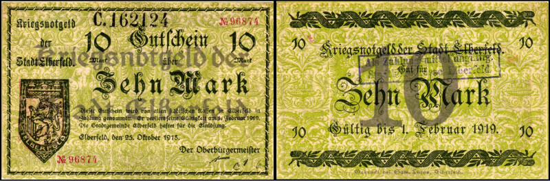 RHEINLAND. 
Elberfeld, Stadt. 10 Mark 25.10.1918 -1.2.1919 Kriegsnotgeld.Mit un...