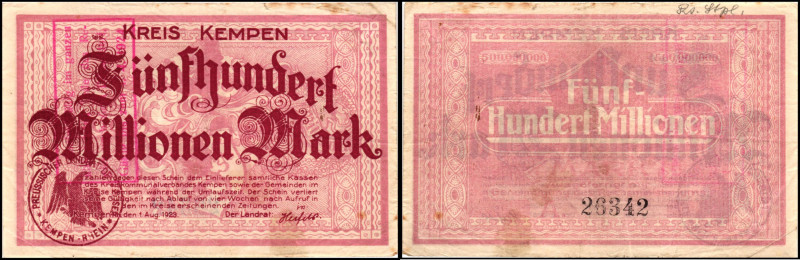 RHEINLAND. 
Kempen, Kreis, Gemeinschaftl.. 500 Mio. Mark 1.8.1923 -1.4.1924 was...