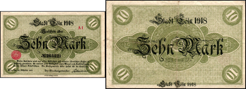 RHEINLAND. 
Köln, Stadt. 5, 10,20, 50 Mark 18.10.1918 (4). Gei. 279.03a,04a,06c...