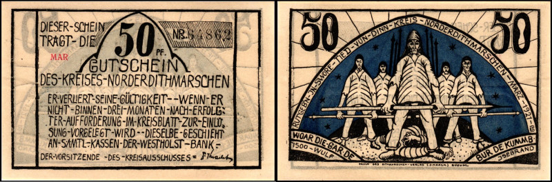 SCHLESWIG/-HOLSTEIN. 
Norder-Dithmarschen. 4x20,6x50 Pf. o.D. mit KN, wechselnd...