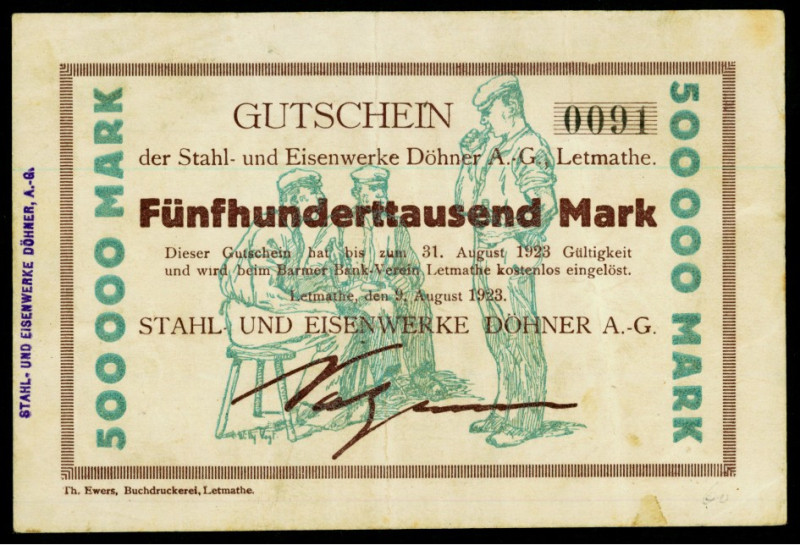 WESTFALEN/-LIPPE. 
Lethmathe, Stahl-u.Eisenwerke Döhner A.G. 500 T.,1,2 Mio.14....