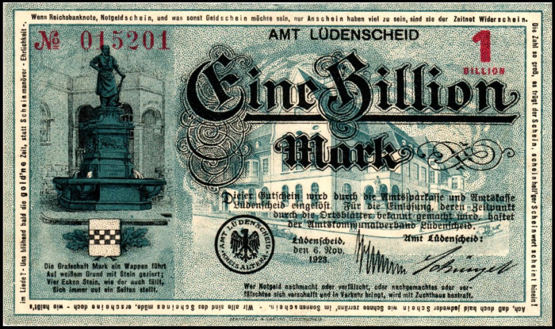 WESTFALEN/-LIPPE. 
Lüdenscheid, Amtskommunalverband. 50,100,500 Mrd.,1 Bio.Mk.(...