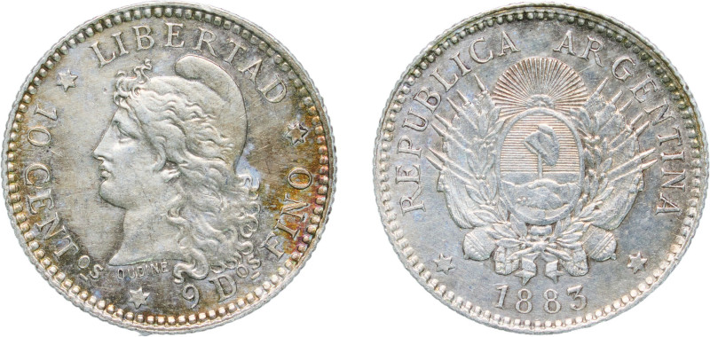 Argentina Federal Republic 1883 10 Centavos Silver (.900) (2786000) 2.42g AU KM ...