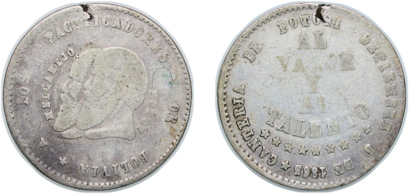 Bolivia Republic 1865 ½ Melgarejo Silver (.666) 9.83g VF KM 145 Fonrobert 9687