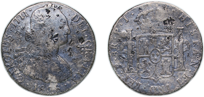 Bolivia Spanish colony 1808 PTS PJ 8 Reales - Carlos IV Silver (.896) Potosi Min...