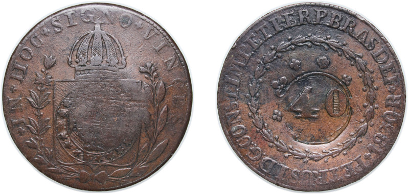 Brazil Empire 1835 40 Réis - Pedro I (Countermarked 80 Réis, 1830 R) Copper Rio ...