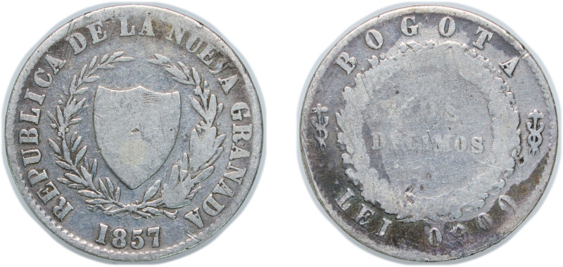 Colombia Republic of New Granada 1857 2 Decimos Silver (.900) Bogota Mint 4.82g ...