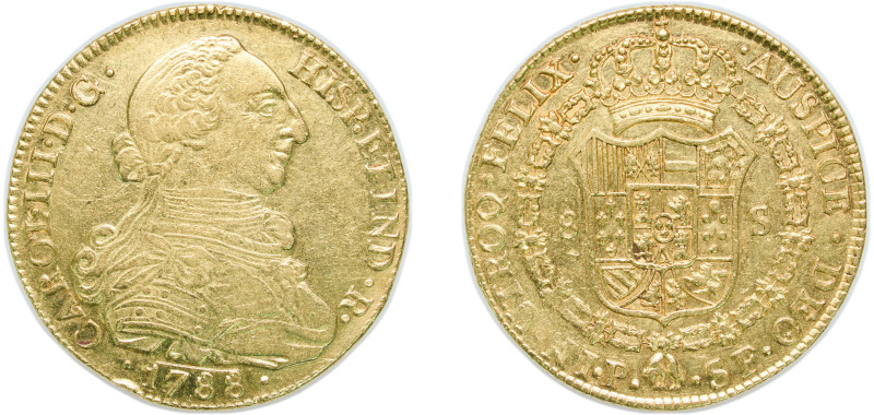 Colombia Spanish colony 1788 P SF 8 Escudos - Carlos III Gold (.875) Popayan Min...