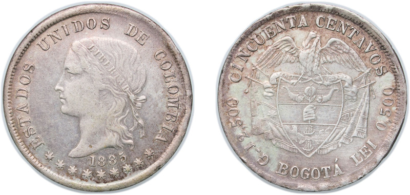 Colombia United States of Colombia 1885 BOGOTA 50 Centavos Silver (.835) Bogota ...