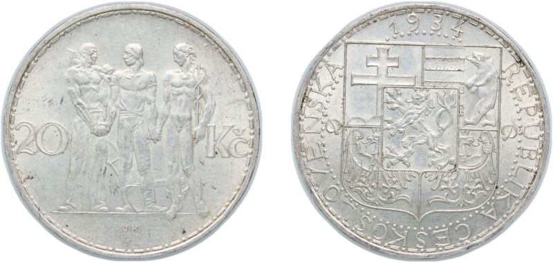 Czechoslovakia First Republic 1934 20 Korun Silver (.700) Kremnica Mint (3280000...