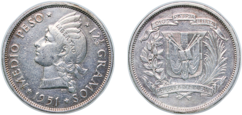 Dominican Republic Third Republic 1951 ½ Peso Silver (.900) Philadelphia Mint (2...