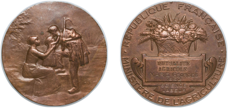 France Fourth Republic 1952 Medal - Ministère de l’agriculture Bronze 58.86g AU...