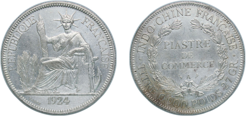 French Indochina French colony 1924 A 1 Piastre Silver (.900) Paris Mint (283100...