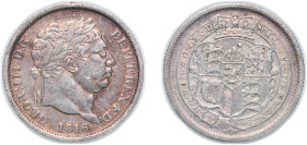 Great Britain United Kingdom 1816 1 Shilling - George III (New coinage) Silver (.925) (26139900) 5.55g XF KM 666 Sp 3790