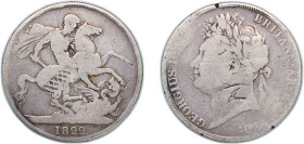 Great Britain United Kingdom 1822 1 Crown - George IV (1st portrait) Silver (.925) 26.73g F KM 680 Sp 3805