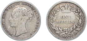 Great Britain United Kingdom 1853 1 Shilling - Victoria (1st portrait; 'Young Head') Silver (.925) 5.32g VF KM 734