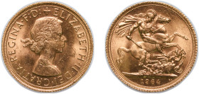 Great Britain United Kingdom 1964 1 Sovereign - Elizabeth II (1st portrait) Gold (.9167) (3000000) 7.99g UNC KM 908 Sp 4124 Sp 4125