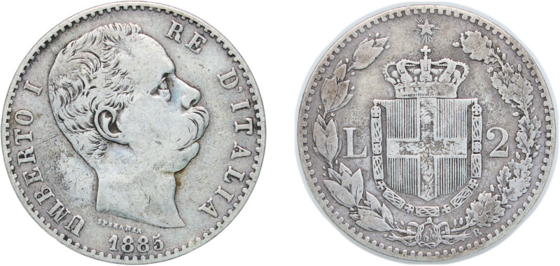 Italy Kingdom 1885 R 2 Lire - Umberto I Semi-key date Silver (.835) Rome Mint (5...