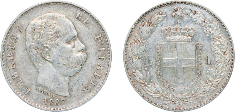 Italy Kingdom 1887 M 1 Lira - Umberto I Silver (.835) Milan Mint (16304648) 4.85...