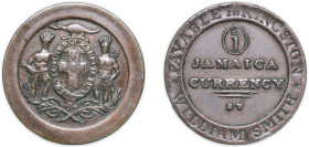 Jamaica British colony 1829 1 Penny - Jamaica Currency; William Smith (Kingston) Copper 9g VF Pr 132 Lyall 162 RulauLatin Jam37 TC 544784
