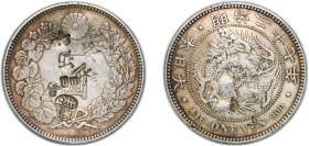 Japan Empire M27 (1894) 年七十二治明 1 Yen - Meiji (small type) ¨寿¨ Silver (.900) (22118416) 26.92g VF Chopmarked Y A25.3 JNDA 01-10A