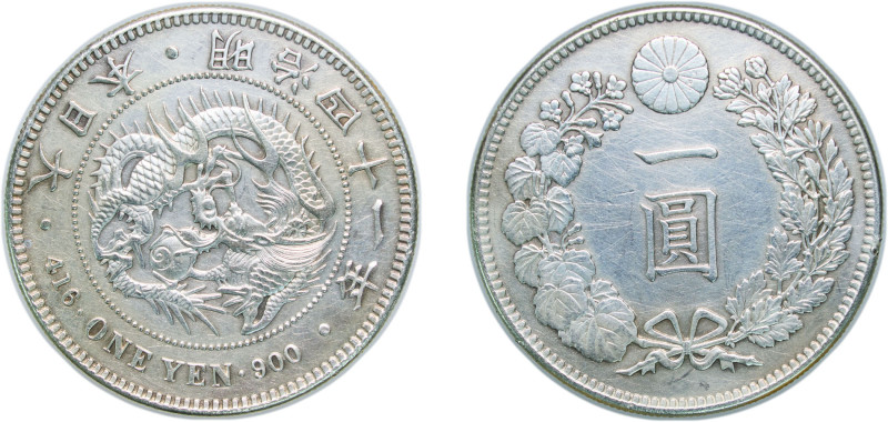 Japan Empire M41 (1908) 年一十四治明 1 Yen - Meiji (small type) Silver (.900) (334705)...