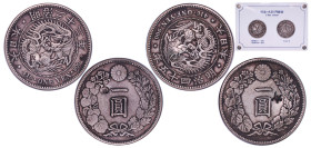 Japan Empire 1889-1912 1 Yen - Meiji (small type, 2 Lots) Silver (.900) VF Chopmarked Y A25.3 JNDA 01-10A