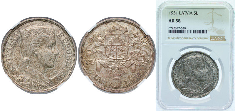 Latvia Republic 1931 5 Lati Silver (.835) Royal Mint (Tower Hill) (2000000) 25g ...