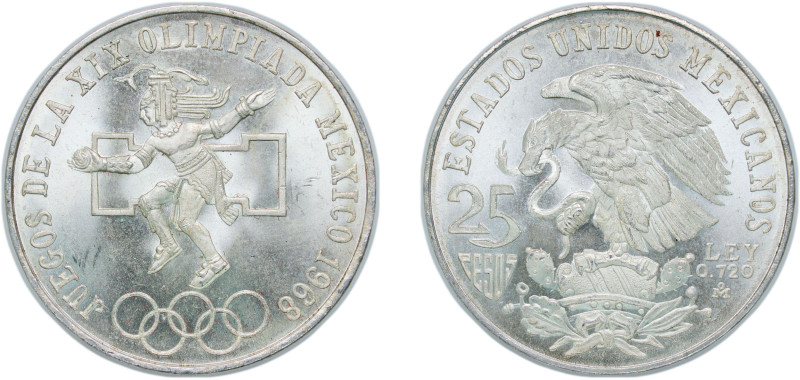 Mexico United Mexican States 1968 Mo 25 Pesos (Olympic Games) Silver (.720) Mexi...