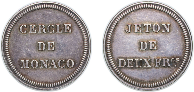 Monaco Principalty ND 2 Francs Jeton - Cercle de Monaco Silver 7.04g XF