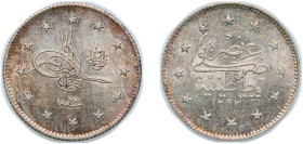 Ottoman Empire AH 1293//28 (1902) 2 Kurus - Abdülhamid II ("el-Ghazi" right of Toughra) Silver (.830) Konstantiniyye Mint (7567000) 2.43g AU KM 736