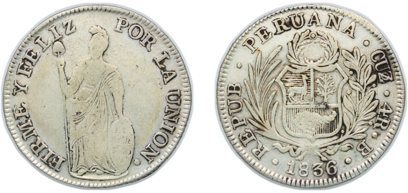 Peru Republic 1835 CUZco B 4 Reales Silver (.667) Cusco Mint 13.51g VF KM 151