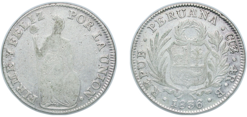 Peru Republic 1836 CUZco B 4 Reales Silver (.667) Cuzco Mint 13.6g VF KM 151