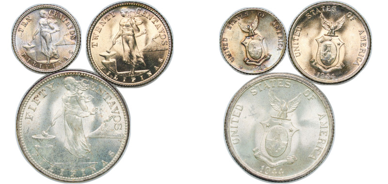 Philippines Commonwealth 1944 Centavos Set (3 Lots) Silver UNC
