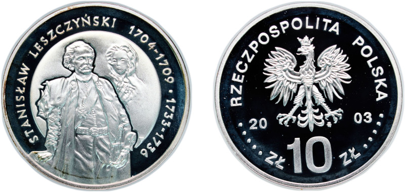 Poland Third Republic 2003 MW 10 Zlotys (Stanisław Leszczyński) Silver (.925) Wa...