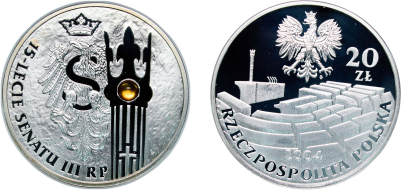 Poland Third Republic 2004 MW 20 Zlotys (Polish Senate) Silver (.925) (with ambe...